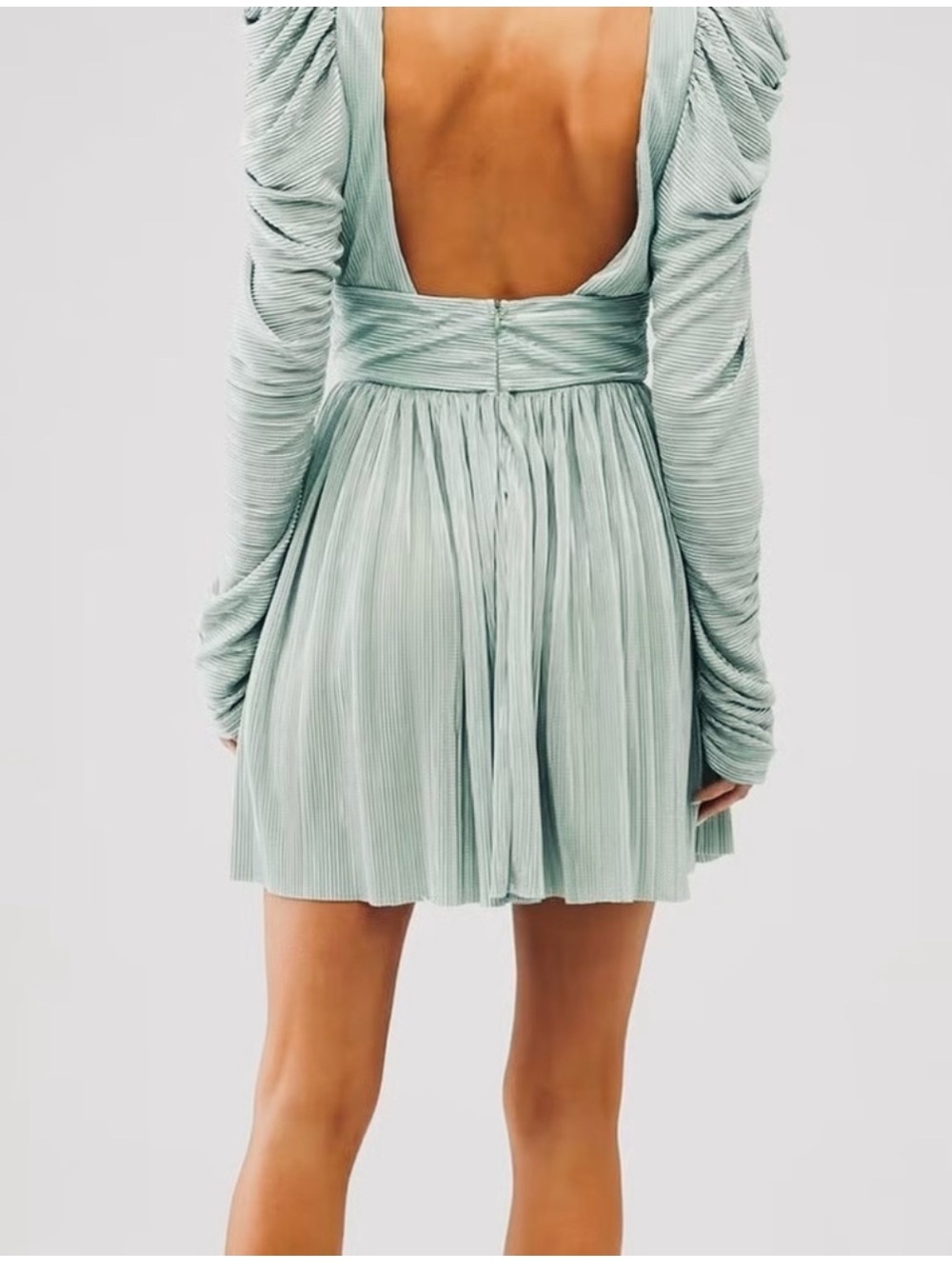 LIKE NEW Sabina Musayev Morgana Plunge Mint Cocktail Metallic Shimmery Dress